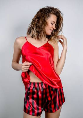 Piżama Damska Satynowa DK-KK DKaren - czerwony 016