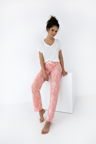 Piżama damska Kalina Sensis - ecru-łososiowy