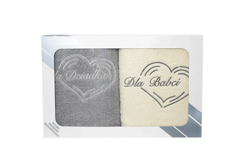 Komplet ręczników w pudełku Dla Babci i Dziadka Extrapościel kremowy/szary jasny