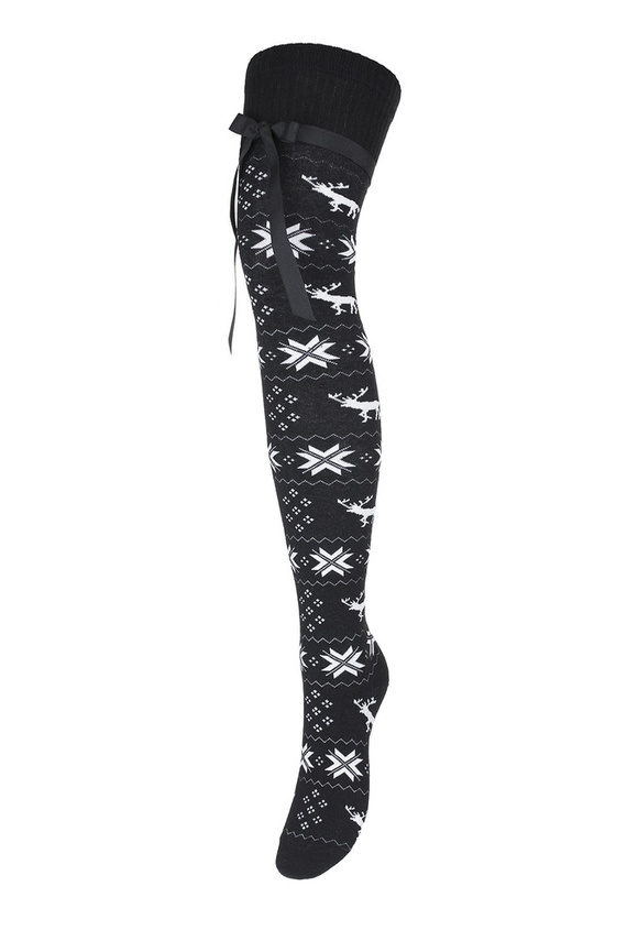 1139 Zakolanówki damskie świąteczne Milena czarny