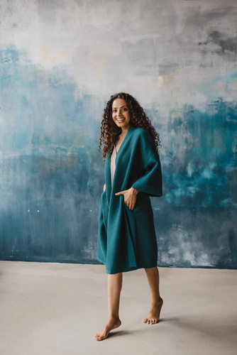 Szlafrok bawełniany wafel Milk&Love ciemna morska zieleń