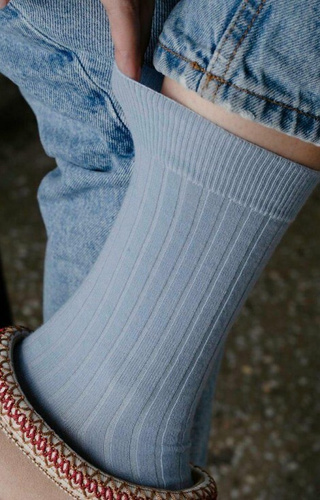 ART.130 Natural Merino Wool Skarpety damskie Steven błękitne  –prążek, bezszwowe, ciepłe