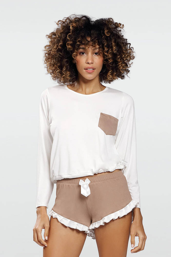 Komplet Piżama Damska Ronnie DKaren - Cappucino