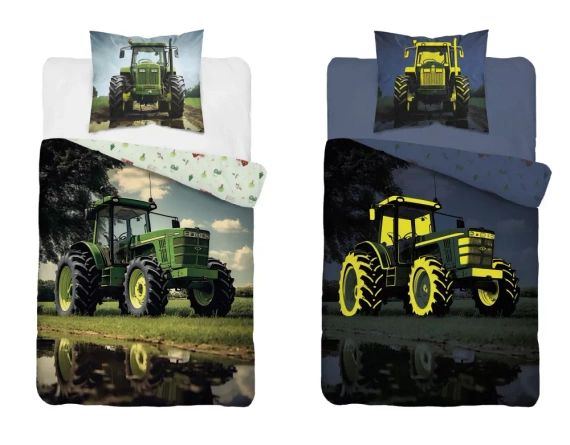 Pościel bawełniana świecąca w ciemności 5409 A Zielony traktor Detexpol