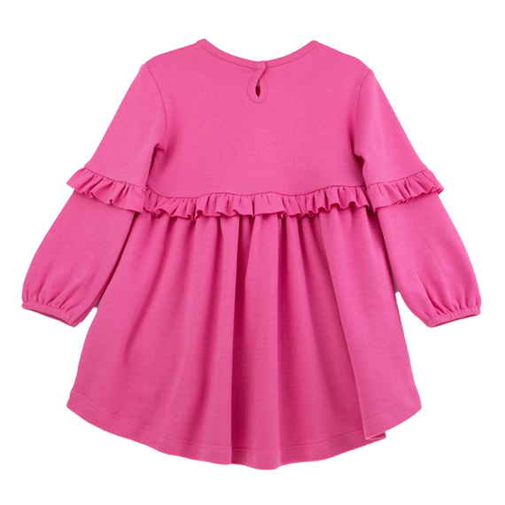 Sukienka Nicol 141972 – różowa bawełniana, długi rękaw, falbanki