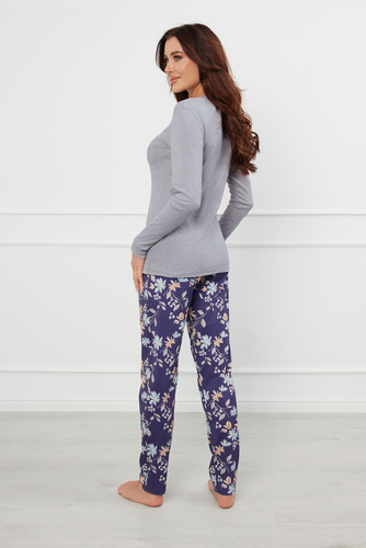Piżama Damska długi rękaw, długie spodnie Pulia Italian Fashion - melanż/druk