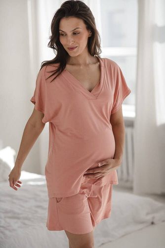 Bambusowa bluzka od piżamy ciążowej do karmienia krótki rękaw Moon Milk&Love herbaciana róża