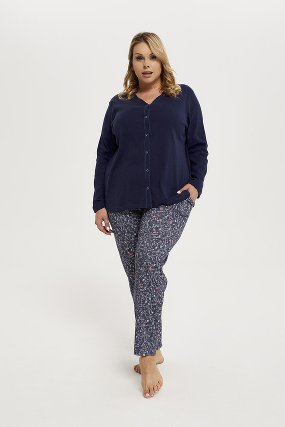 Piżama Damska długi rękaw, długie spodnie Sajna Italian Fashion - granat/druk