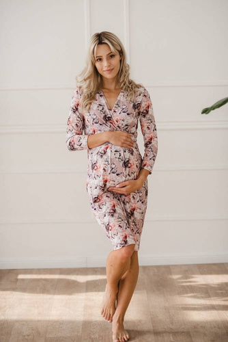 Sukienka ciążowa i do karmienia Grow with me Milk&Love brudny róż w kwiaty