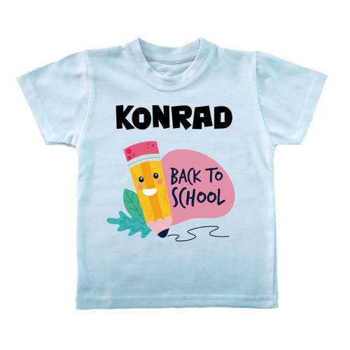 Koszulka dziecięca "BACK TO SCHOOL z imieniem"  Moocha biały