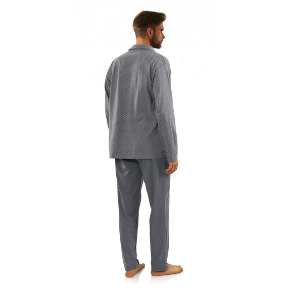 Bawełniana piżama męska, rozpinana Sesto Senso - kotwiczki grafitowy