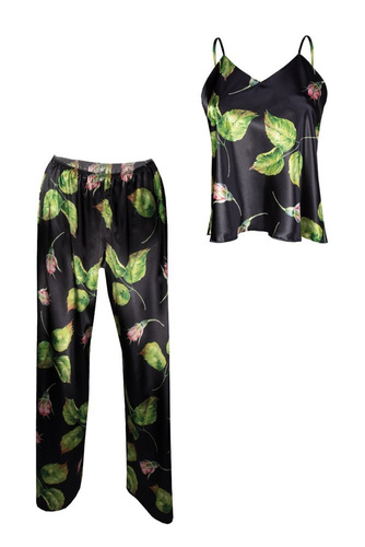 Piżama Damska Satynowa Flowers DKaren - DK-KI 8 czarny