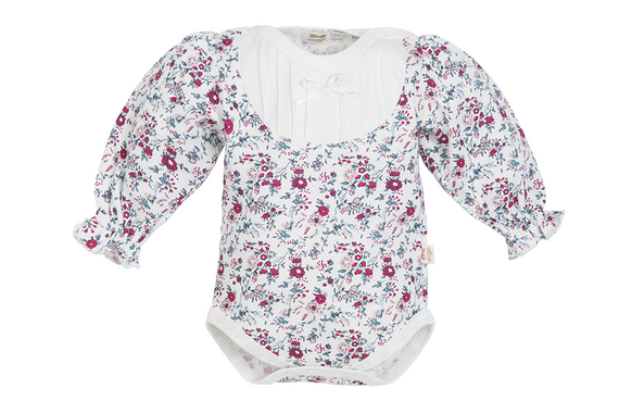 Body z długim rękawem 251 Jasmina Marija - ecru-kwiatki