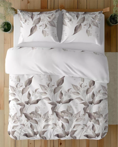 Pościel satynowa liście 5326 B Detexpol beż