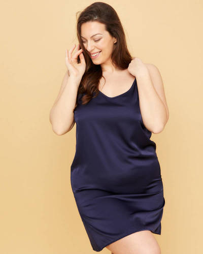 Koszula nocna satynowa plus size Mona navy blue