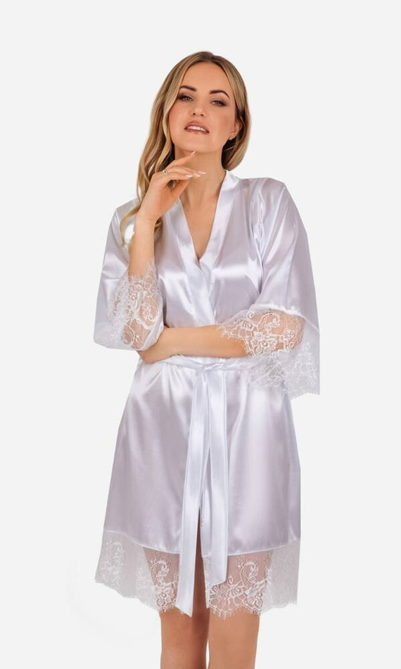 Szlafrok damski z koronką Gloria ByShelly - biały