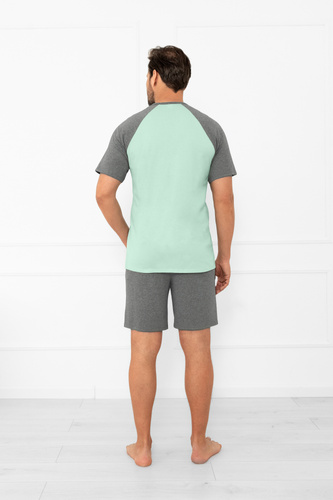 Męska piżama Italian Fashion Aleksander – krótki rękaw i spodenki -  szałwia/melanż 
