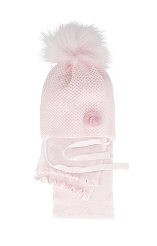 Komplet czapka+szalik 48-308 AJS jasny różowy