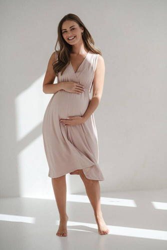 Koszula nocna ciążowa i do karmienia z bambusa Star Light Milk&Love pudrowy róż