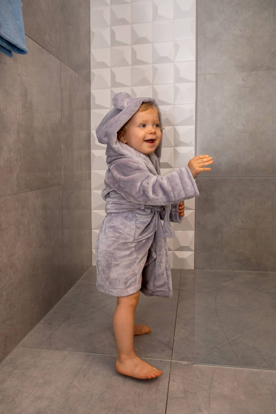 Szlafrok dziecięcy z uszami Teddy ByShelly - jasny szary