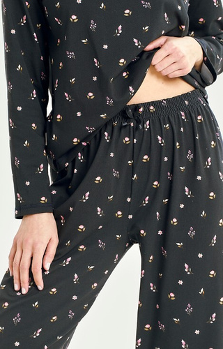 Taro Mina 3440 granatowa  – piżama damska bawełniana, długie spodnie w kwiaty