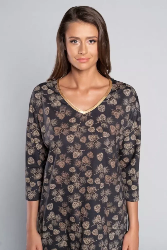 Piżama Damska 3/4 rękaw, 3/4 spodnie Pinnia Italian Fashion - druk/grafitowy