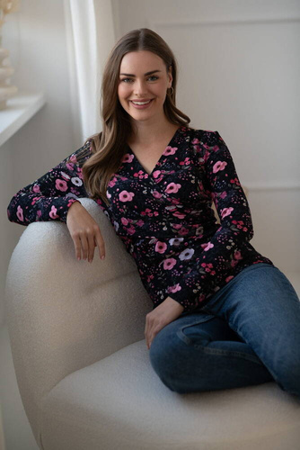 Bluzka do karmienia i ciążowa Milk Bar Milk&Love czarna w kwiaty