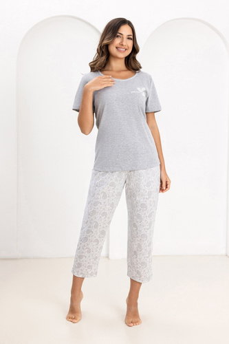 Bawełniana piżama damska Regina 729, krótki rękaw i spodnie 7/8