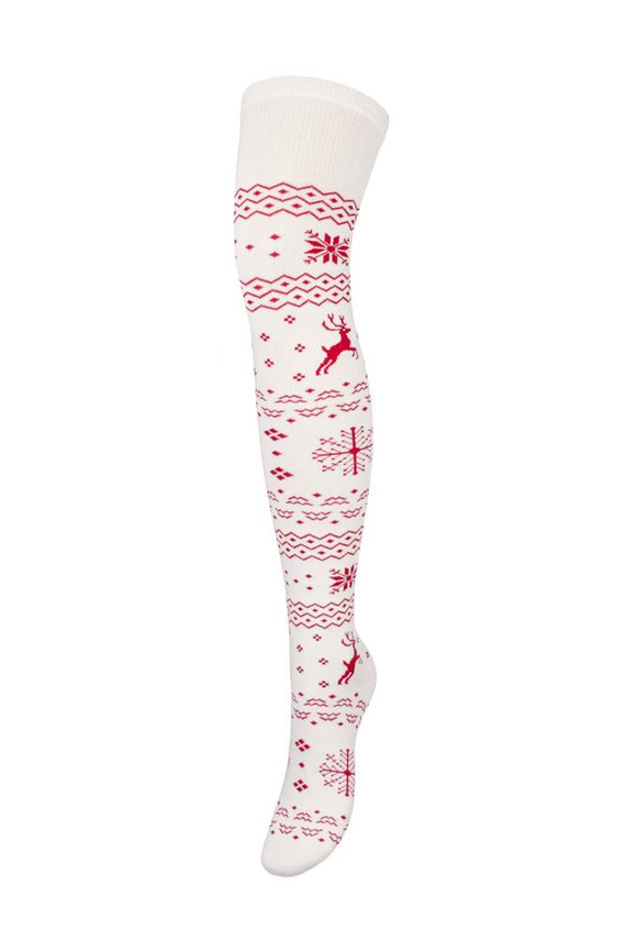 1276 Zakolanówki damskie świąteczne Milena - biały-czerwony