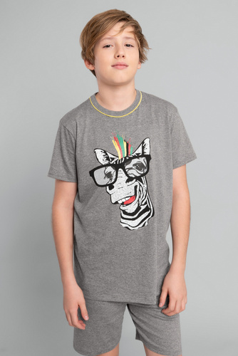 Piżama chłopięca krótki rękaw, spodnie Crazy Italian Fashion- średni melanż