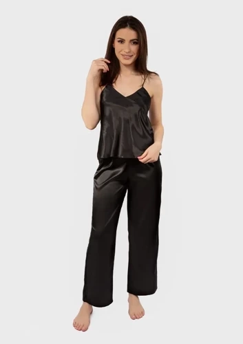 Piżama Damska Satynowa Iga DKaren - czarny