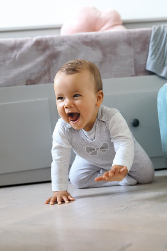 Śpioch bawełniany "TINY" Ewa Klucze- szary kokardki