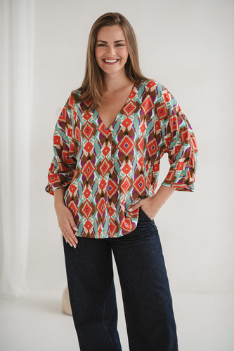 Milk&Love Bluzka ciążowa i do karmienia Bahama Mama w print Boho wiskoza, oversize, rękaw 3/4