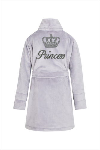 Szlafrok dziecięcy polarowy Princess + korona ByShelly - szaary/srebrny