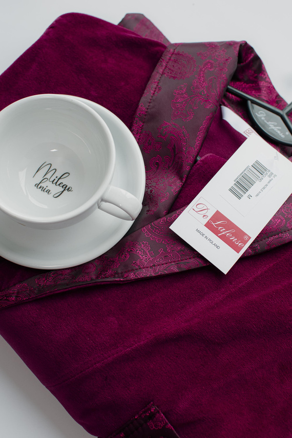 De Lafense Noble 866 – męski szlafrok welurowy z bawełny, krótszy fason