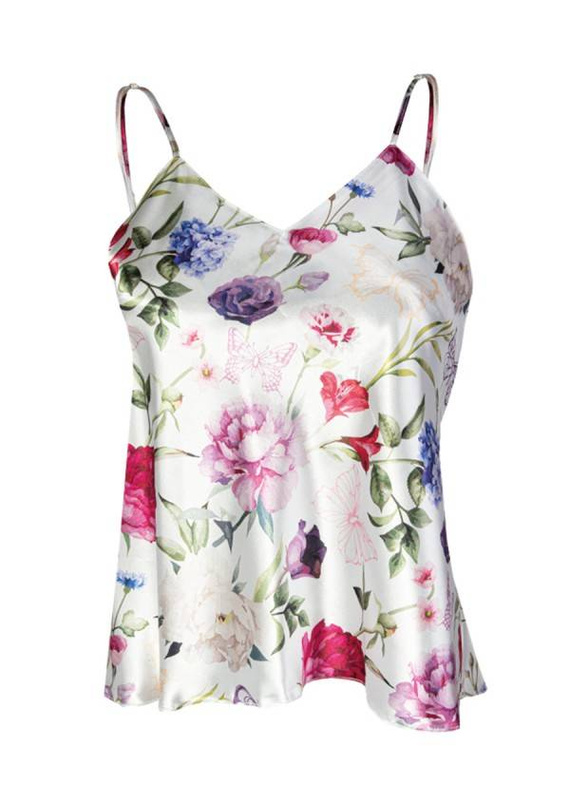 Top damski, wąskie ramiączko Flowers DK-TK DKaren - biały 007