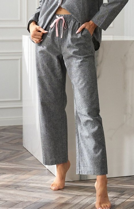 Spodnie piżamowe 2534 L&L – damskie, bawełniane, z kieszeniami, melanżowe