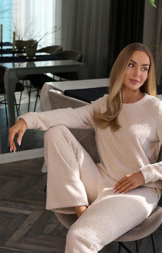 L&L Komplet 2414 Homewear beżowy– bluza z długim rękawem i spodnie