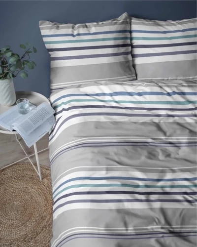 Pościel bawełniana paski 4656 A Detexpol szary/niebieski