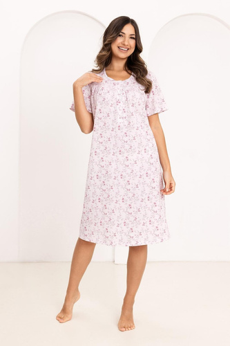 Bawełniana Koszula Nocna Damska Regina 018 – Naturalny Komfort Snu, Guziki i Lekki Krój Idealny na Każdą Noc