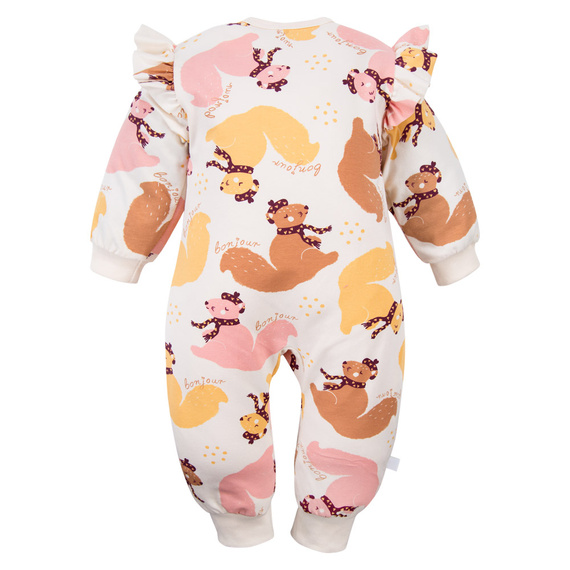 Fluffy Tails Eevi – Pajac ecru, drukowany, bez stópek, zapinany na zamek