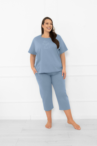 Piżama damska Ksara – naturalna bawełna krótki rękaw, 3/4 spodnie Italian Fashion - stalowy