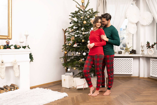 Piżama Damska długi rękaw, długie spodnie Tess Italian Fashion - czerwony/druk