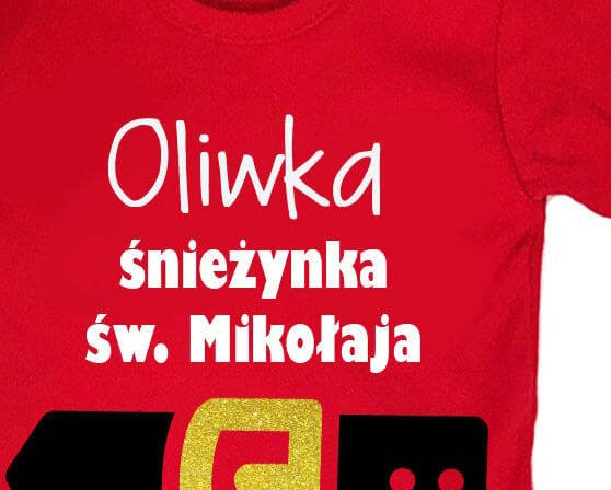 Body długi rękaw "Śnieżynka Św. Mikołaja z imieniem" Moocha czerwony