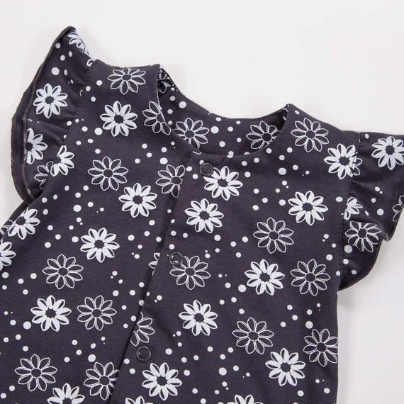 Bawełniany rampers niemowlęcy EEVI – kwiaty, kolor grafitowy