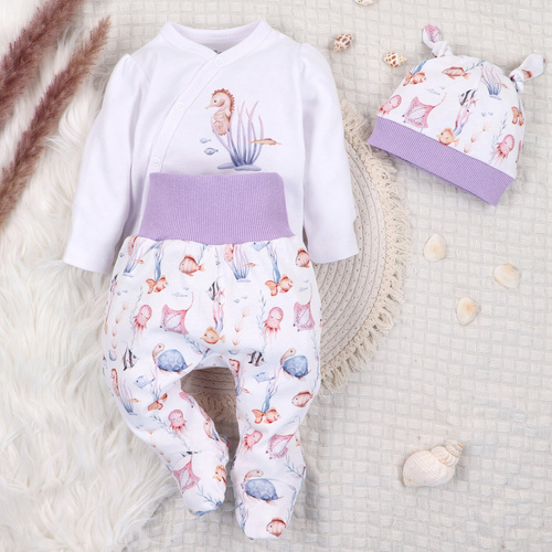 Nini Body Underwater World biały– organiczna bawełna, kopertowe, dla niemowląt