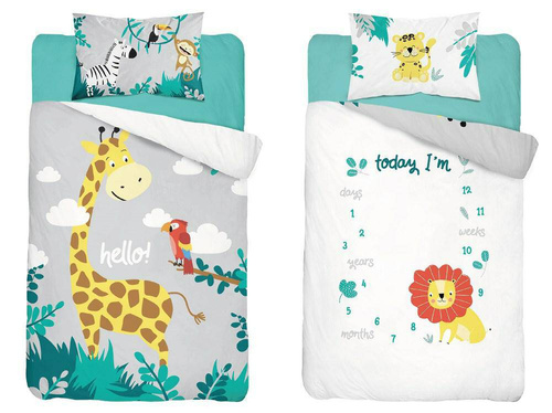 Pościel bawełniana do łóżeczka 3945 B Mayamoo 105 żyrafy Detexpol szary