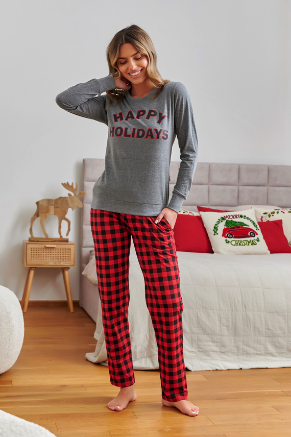 Doctor Nap 7343 – piżama damska bawełniana Dark Grey z nadrukiem