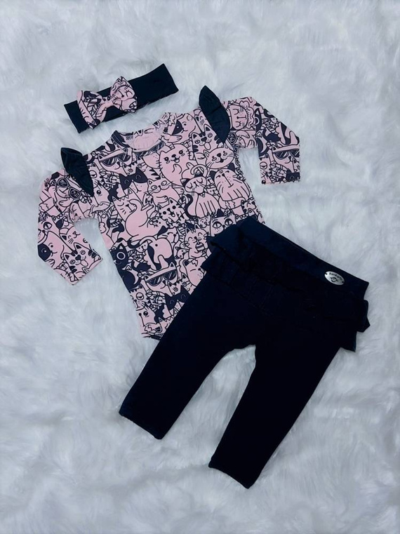 Body z długim rękawem Kotki Bambarillo pudrowy róż-granat