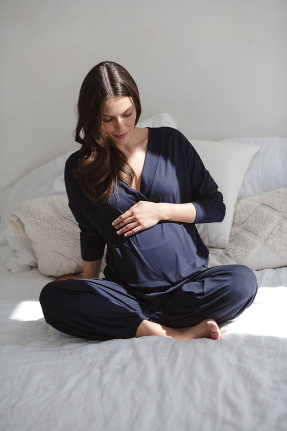 Bambusowe spodnie od piżamy ciążowej długie Moon Milk&Love granatowy